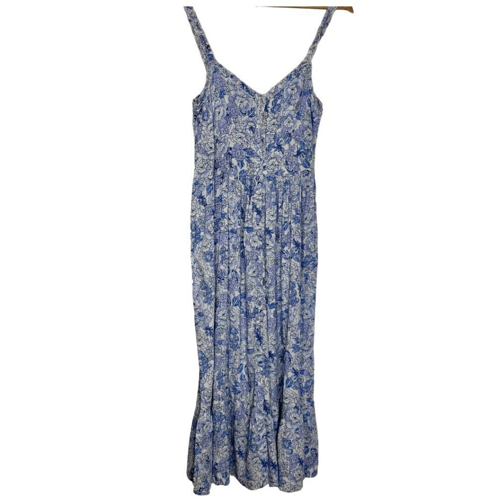 Patrons of Peace Size:Small Blue Floral Ruffle Smocked Maxi Dress